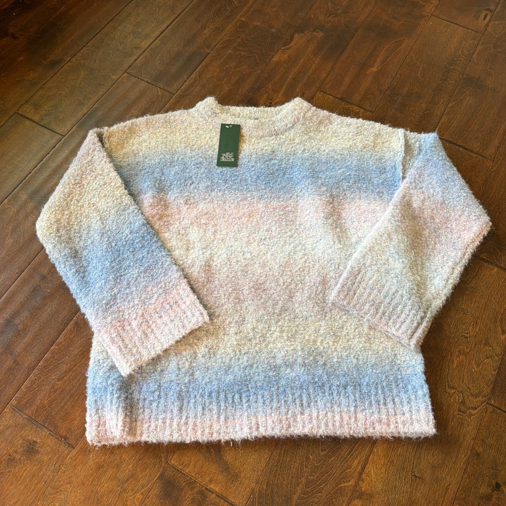 Wild Fable Pastel Ombre Fuzzy Crewneck Sweater XS Blue Pink Boucle Knit Oversize